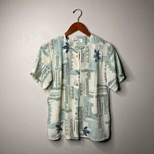 Vintage blouse, cream and blue size 7 by Cheung Hing